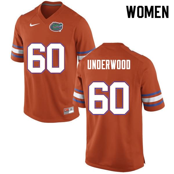 Women's NCAA Florida Gators Houston Underwood #60 Stitched Authentic Nike Orange College Football Jersey QNI0065UV